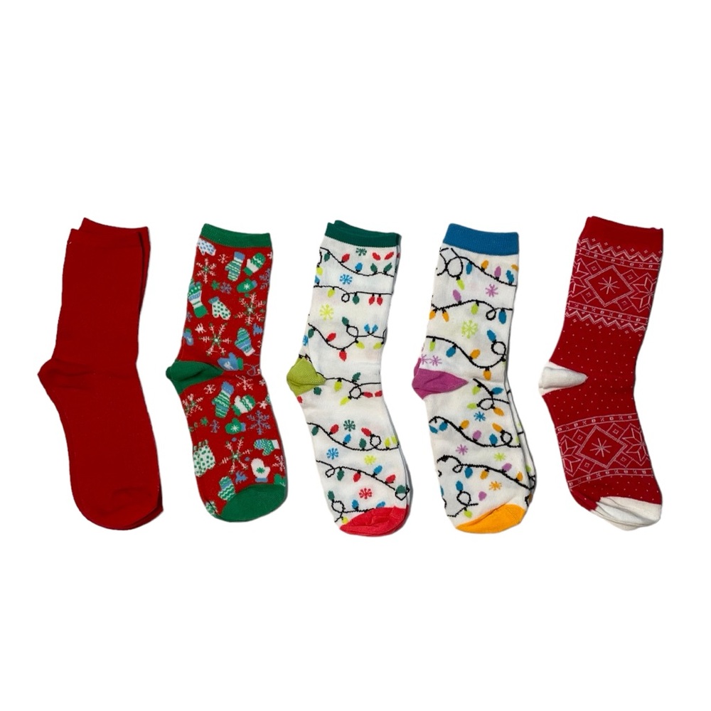 Girls Crew Socks Holiday Prints Five Pair Bundle
